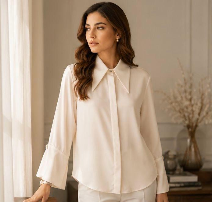 Long Collared Satin Shirt