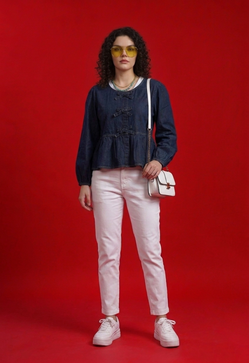 Bow Denim Top